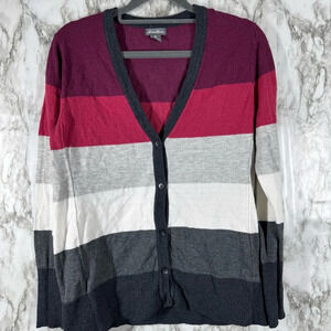 Eddie Bauer Cardigan Sweater Womens Med Long Sleeve V Neck Button Down Striped